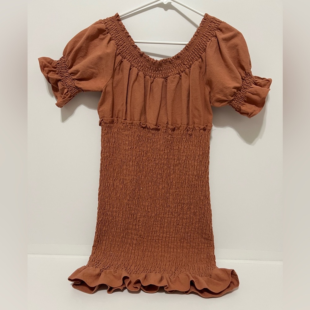 Vici cotton smocked off the shoulder ruffle dress